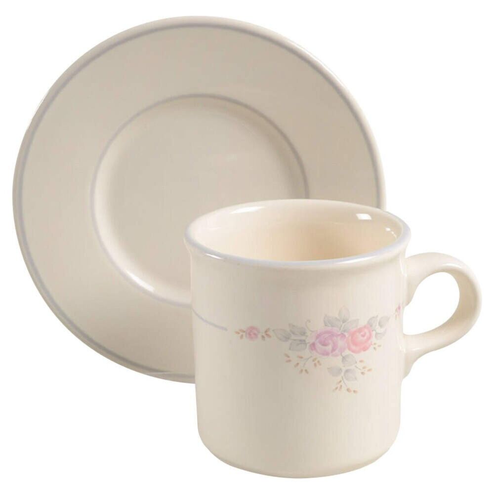Pfaltzgraff "Trousseau" Flat Cup & Saucer Set Lot of 4 sets Preowned